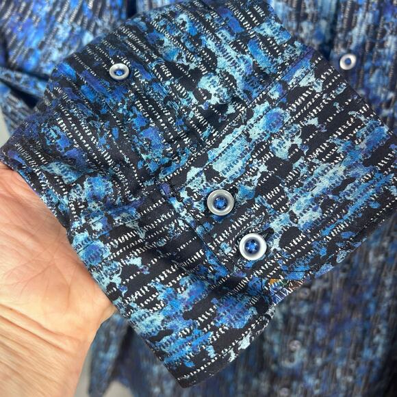 Robert Graham shirt men's 4XL button up blue pattern flip cuff stretch stripe - Picture 11 of 12